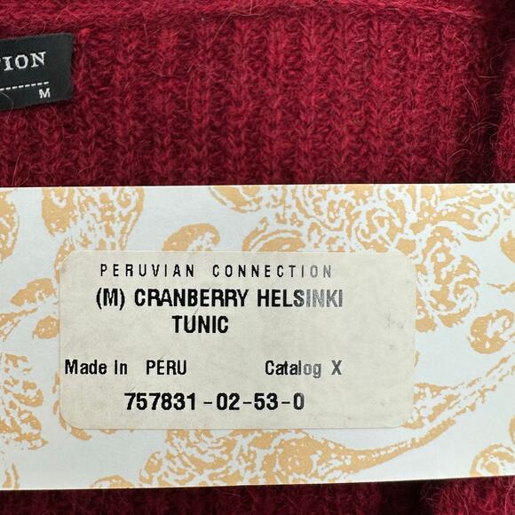 Peruvian Connection Cranberry Helsinki Tunic Sweater Medium Royal Alpaca V-Neck - Picture 6 of 8